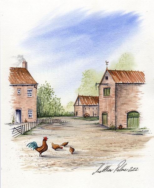 Picturesque Farm, With Cockerel & Hens